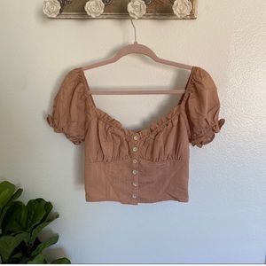 NWT Puff Sleeve Button Up Ruffle Crop Top Small